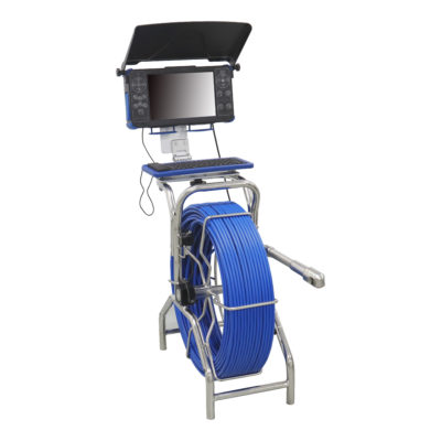 Imagen general del sistema de inspección WPS-FH2-C38PTF con cámara, pantalla, teclado y cable de 60 m.