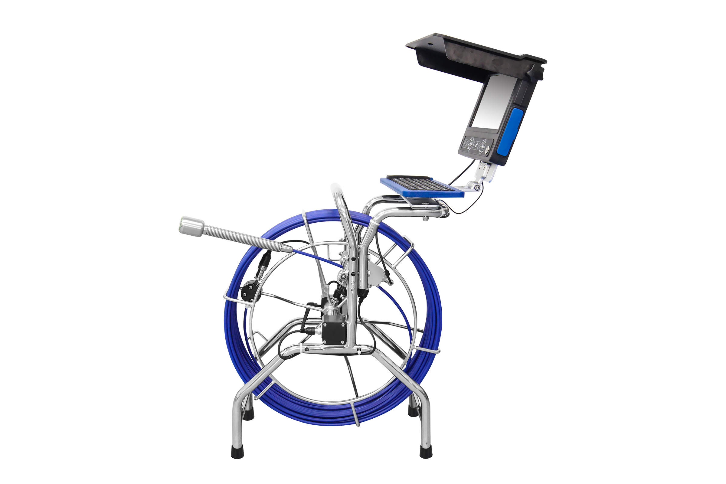 HD3-C38H-2 Imagen principal del sistema de inspección de tuberías WPS-HD3-C38H con cámara HD, pantalla, cable y accesorios.